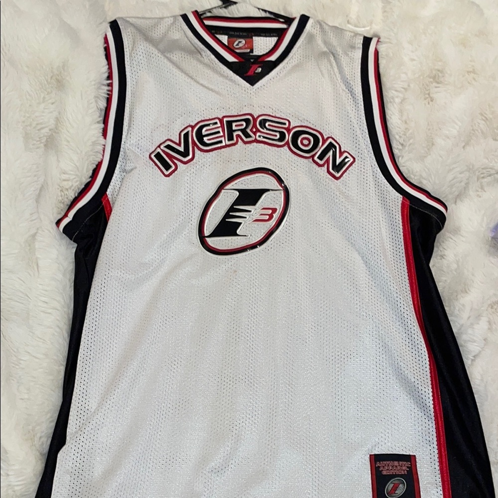 Reebok White and Navy Iverson Jersey